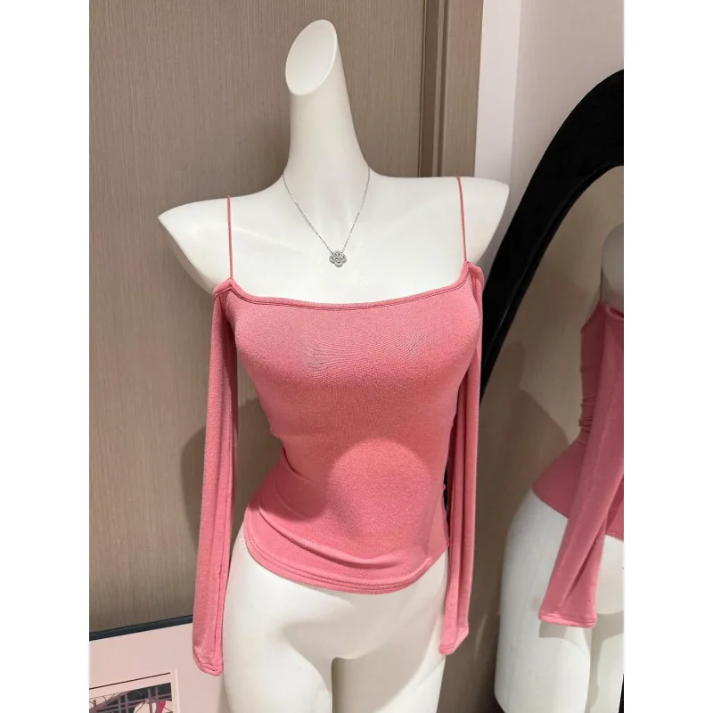 Shoulder Bared One Shoulder Short Sleeve Long Sleeve T Shirt Women's Slim Fit Fashionable INS Small Audience High End Feeling...