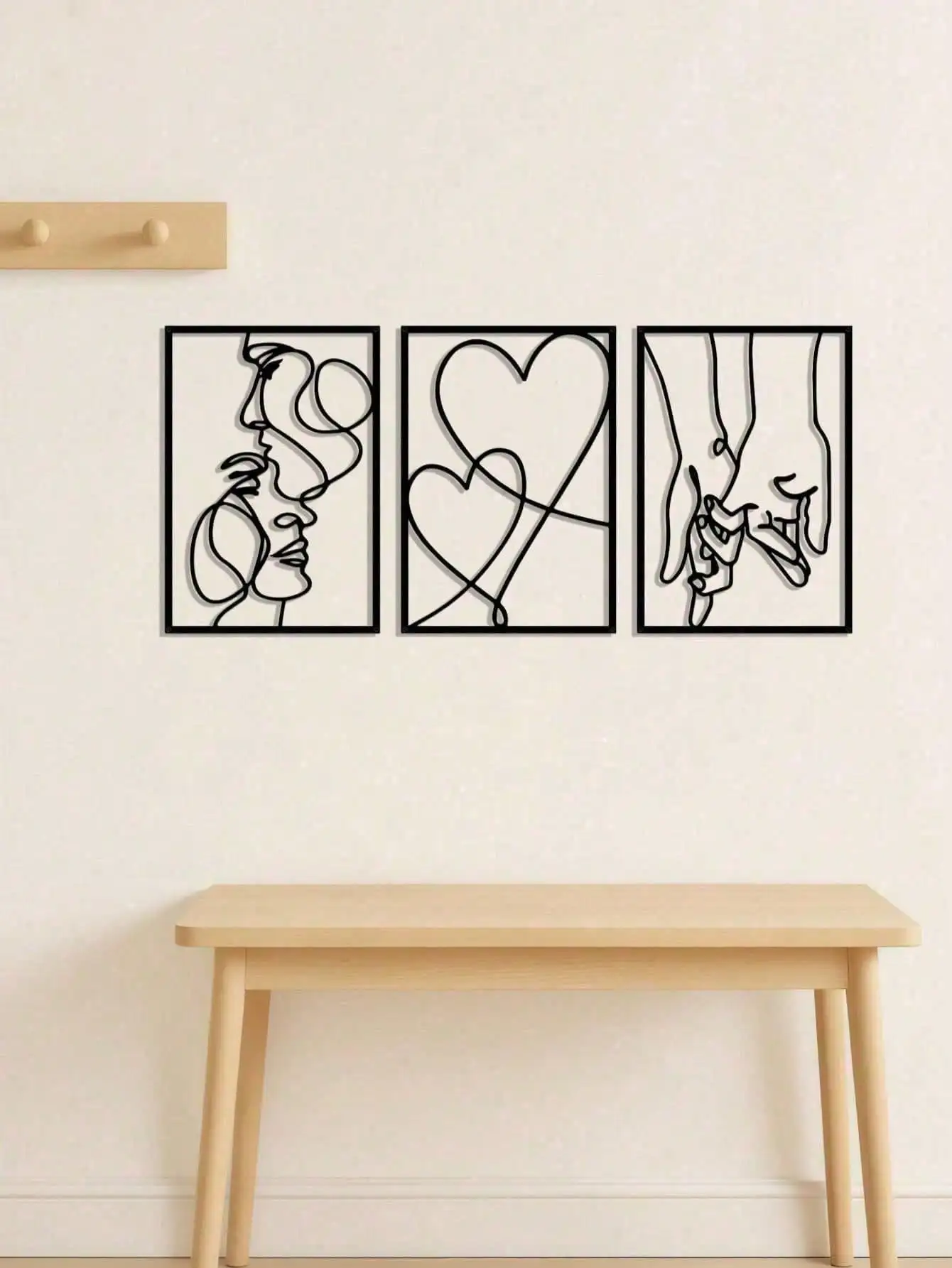 

Metal Wall Art for Living Room, 3-Piece Romantic Couples Line Art Set, Minimalist Boho Love Silhouette, Wedding Anniversary Gift