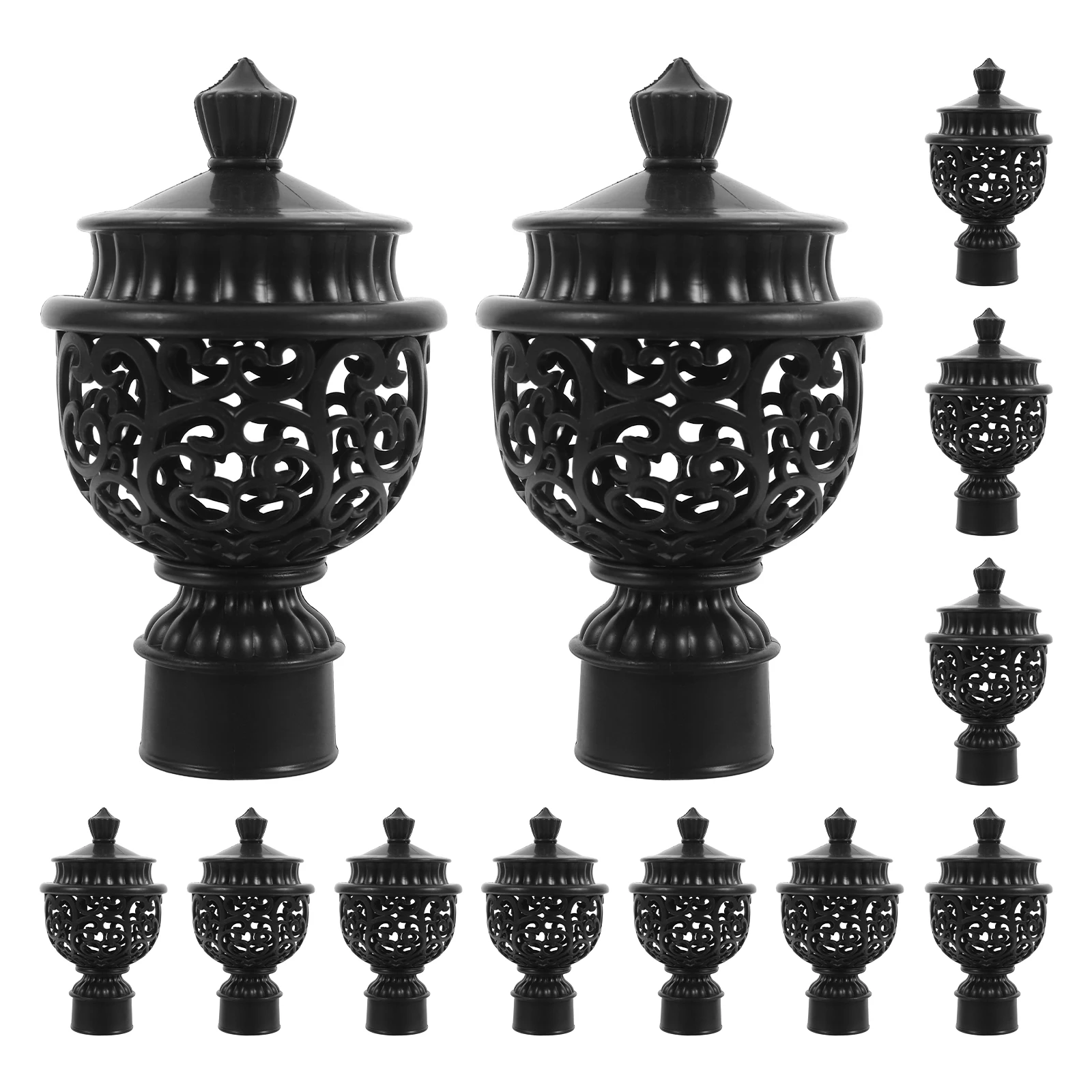 

12pcs Rod Ends Black Plastic Rod Ends Decorative Plastic Hollow Design Bedroom Dorm Apartment Window Accessories