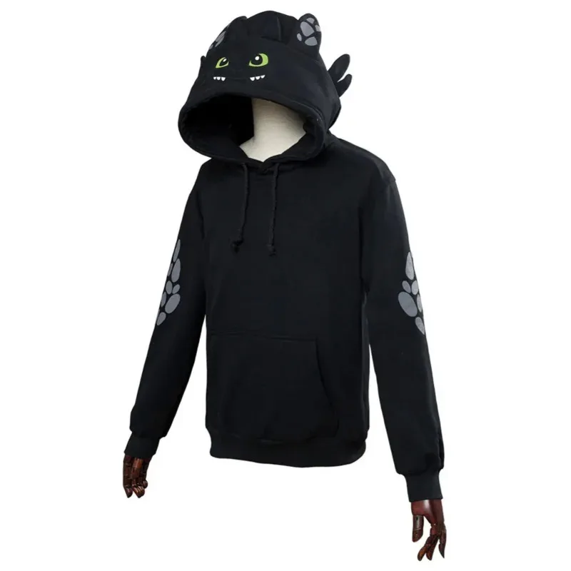 Adult Unisex How to Train Your Dragon Toothless Cosplay Hoodie Sweatshirt Casual Black Pullover Jackets Coat Hooded Hoodie