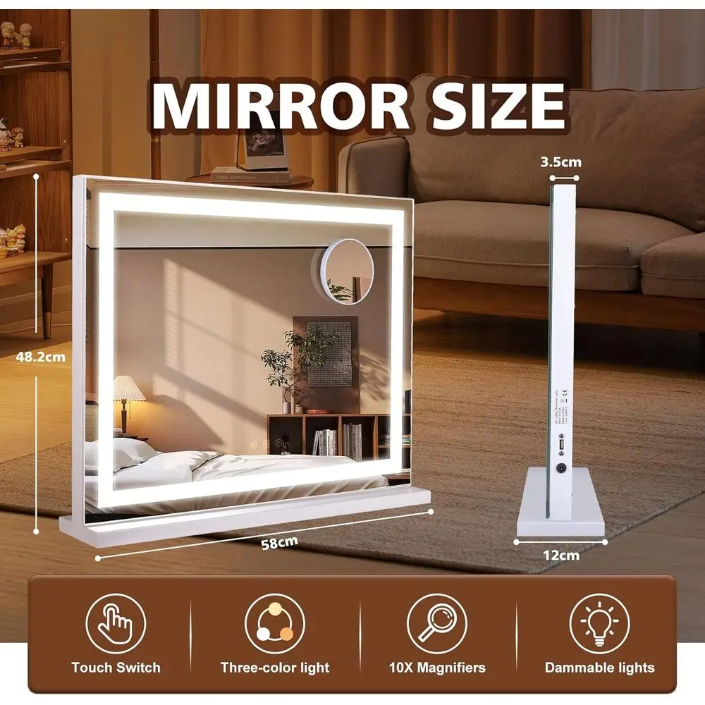 مرآة زينة مضيئة، 23 × 19، 10 مرات مدمجة مكبرة، أوضاع 3 ألوان، تحكم باللمس #2