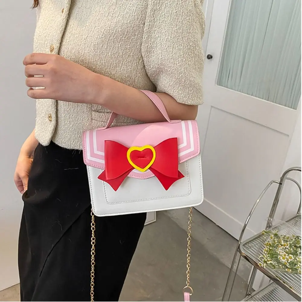 Pu Leather Kawaii Messenger Bag Solid Color Bowknot Designer Chain Bags High-capacity Crossbody Underarm Handbags Girl