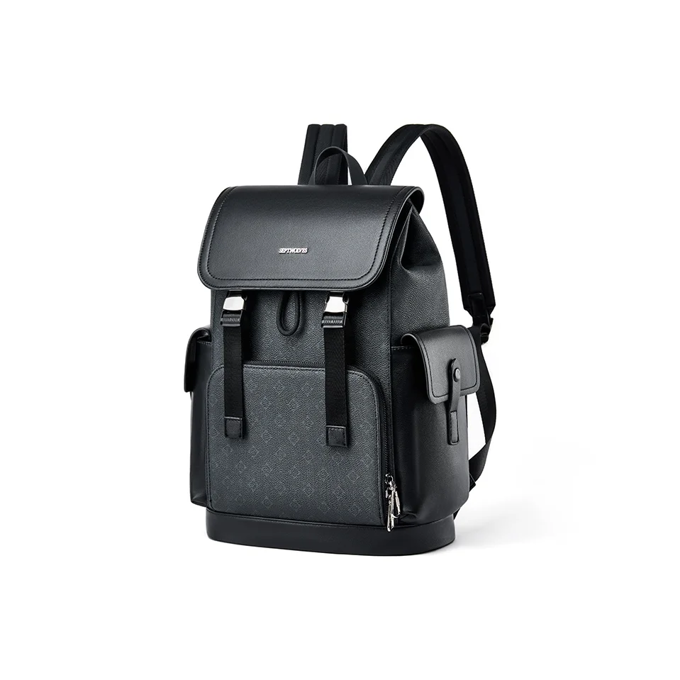SEPTWOLVES Artificial Leather Backpack Large Unisex Black CD041212-1