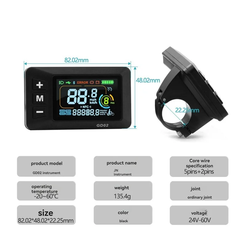 

LCD-GD02 Электрический велосипед ЖК-дисплей Метр приборной панели Панель дисплея 24 В 36 В 48 В 52 В 60 В для электрического скутера SM5 + 2PIN
