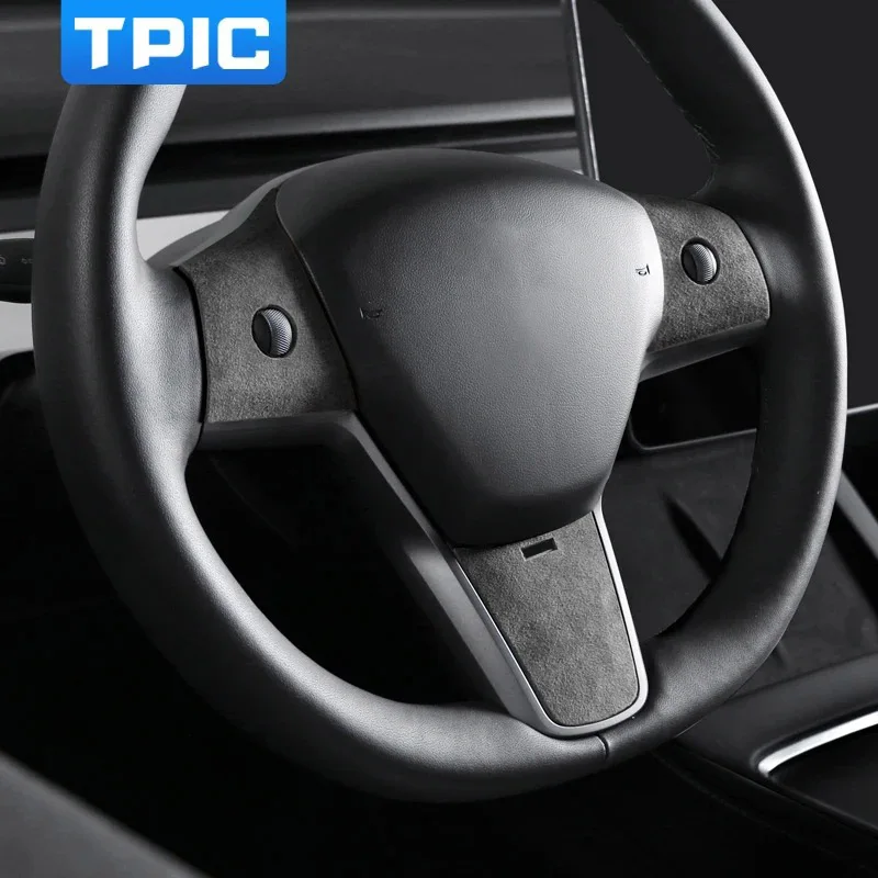 TPIC Alcantara For Tesla Model 3 Y 2019-2023 3pcs Steering Wheel Patches Cover Trim Sticker Decoration Car Interior Accessories