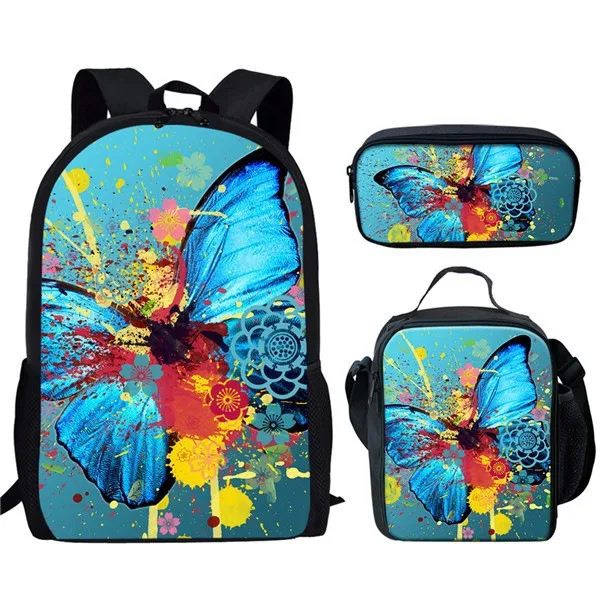 Classic Popular Funny butterfly 3D Print 3pcs/Set pupil School Bags Laptop Daypack Backpack Crossbody Lunch bag Pencil Case