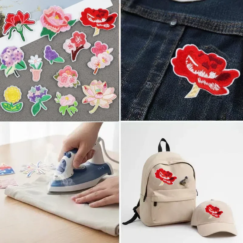 Rose Patch Sticker Sunflower Embroidery New Lotus Embroidery Cloth Sticker Cartoon Chapter Boy Label Decorative Flower Ironing