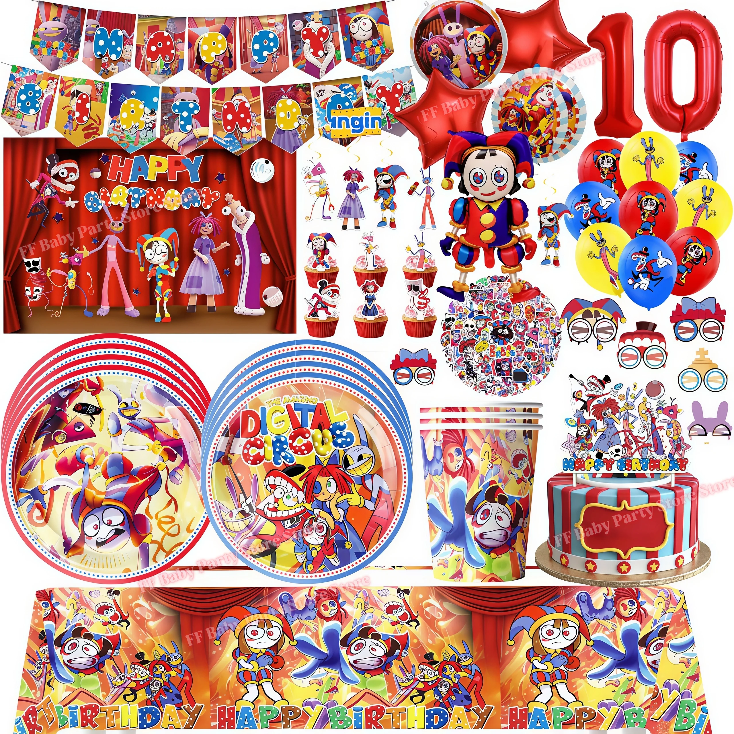 Increíble Vajilla para Fiesta de Cumpleaños, Decoración Digital de Circo, Plato, Vaso, Pancarta, Regalo para Niños, Artículos para Fiesta de Baby Shower