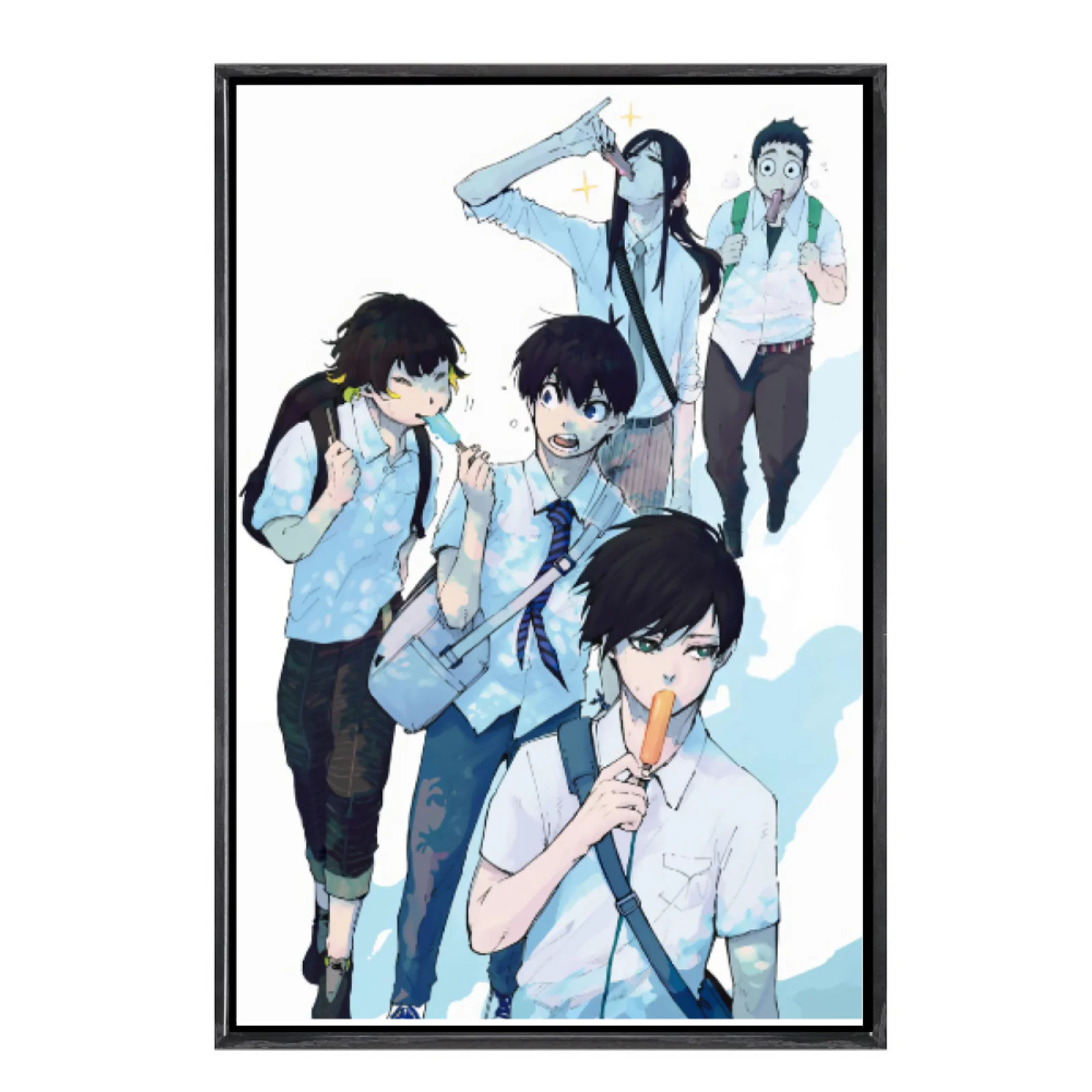 

Японский мультиразмерный холст с изображением манги, настенное искусство в двойной рамке, домашний декор с синим замком для гостиной, спальни