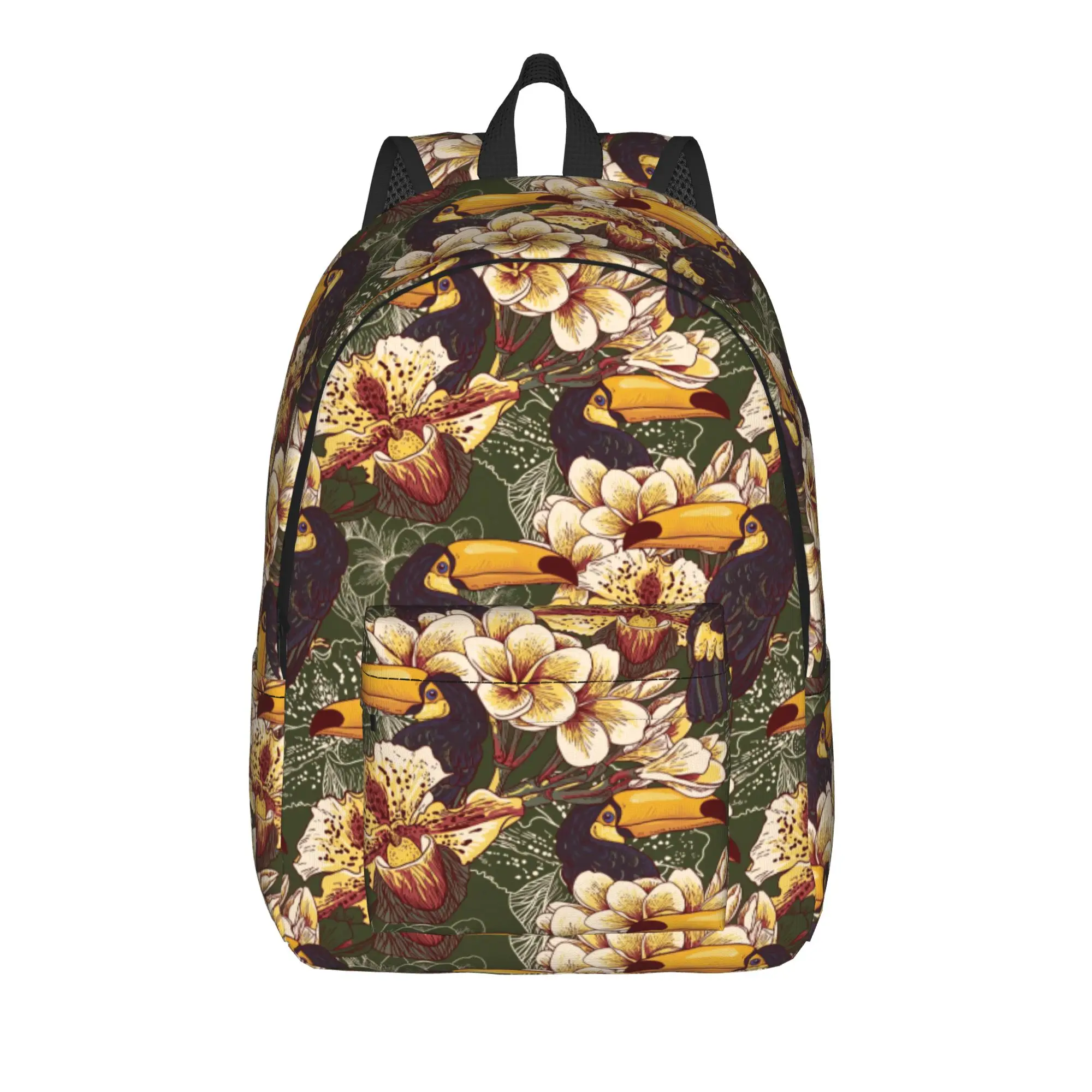 Tropical Flowers And Toucan     Backpack  Outdoor Style Backpacks Student High Quality Breathable School Bags Kawaii Rucksack