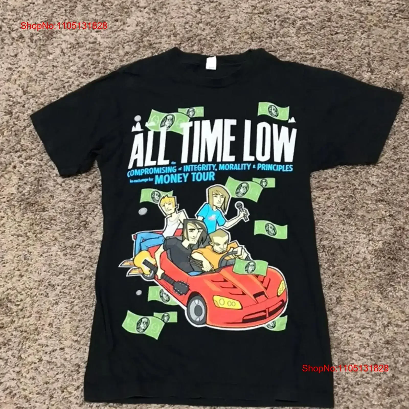 تي شيرت All Time Low Money Tour قطن أسود S 234XL تي شيرت BO1224 عتيق مغسول قليلاً ملابس الشارع الشهير للارتداء اليومي جرافيك