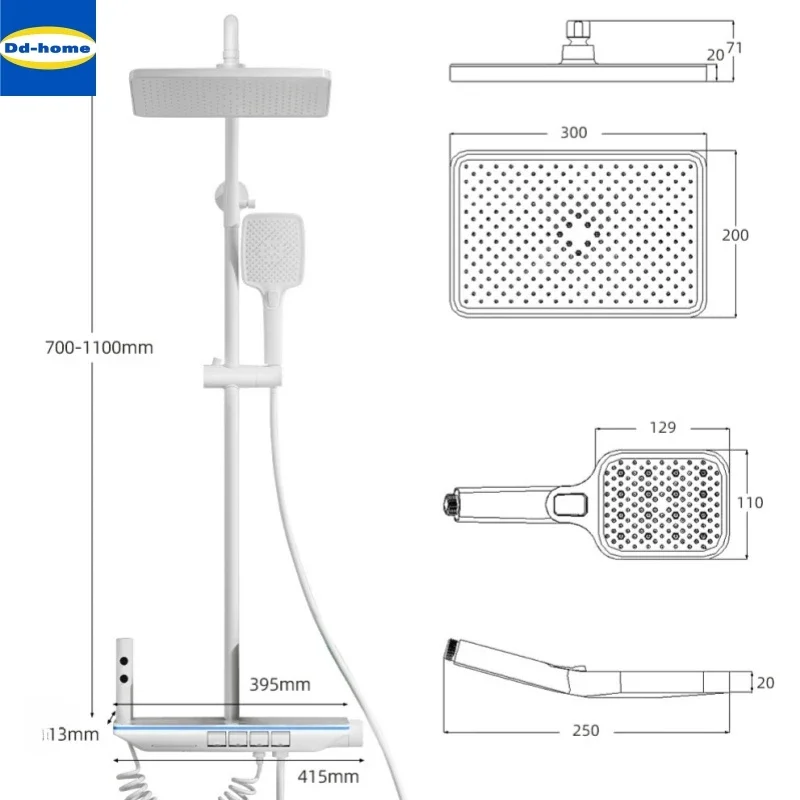 Dd-home thermostatic Shower panel enclosure with head black full bathroom column mixer faucet batteries set system for soap kit