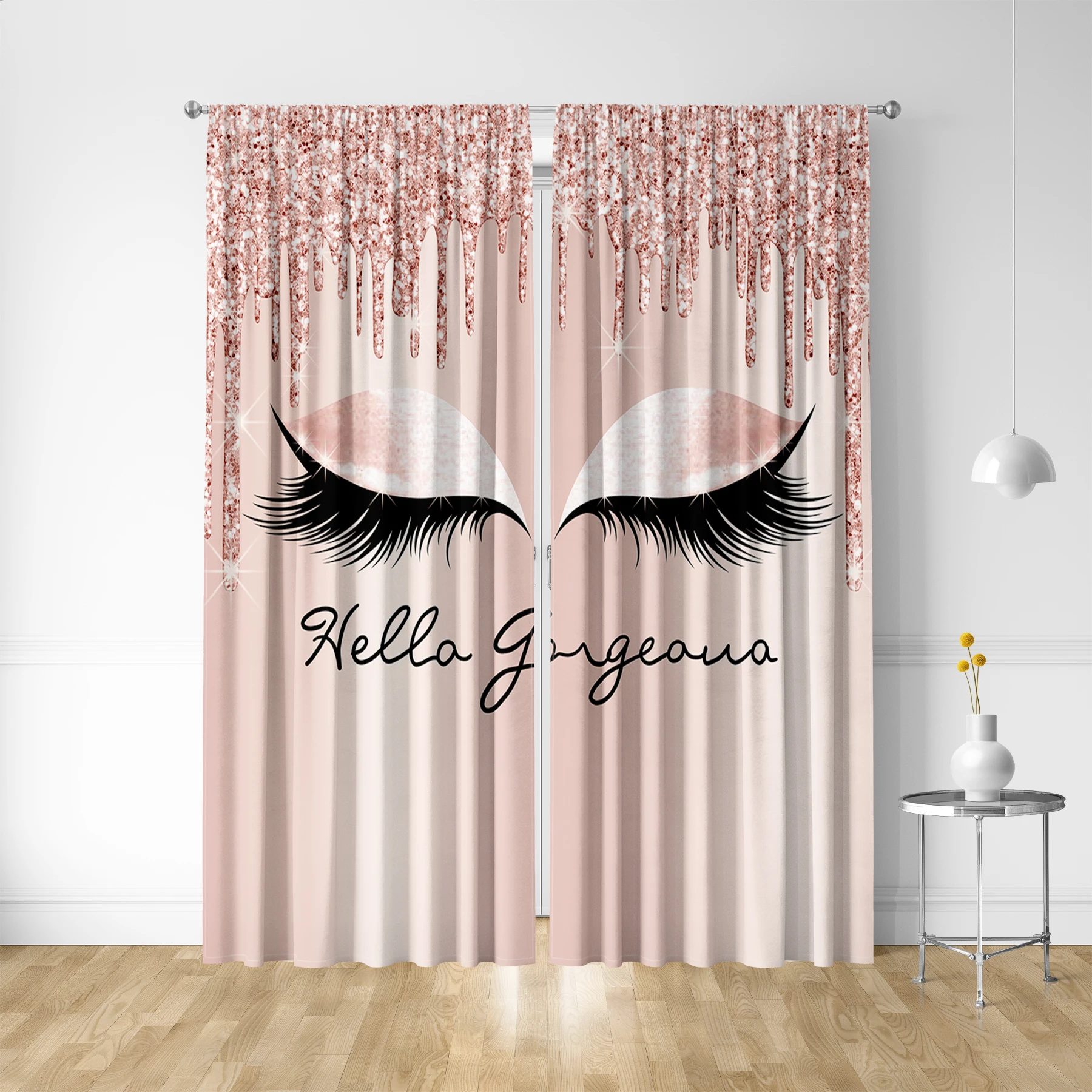 2PC Home Decoration Curtains, Multi-Color Cartoon Cute Eyelashes With Rod Pocket Curtains, Suitable For Kitchens,Cafes, Living