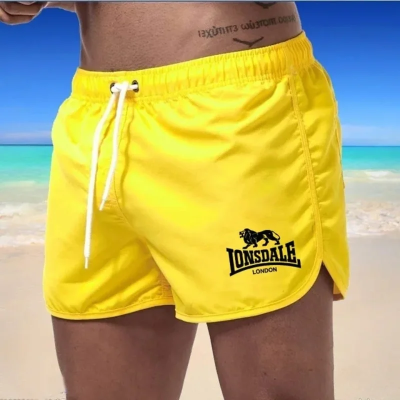 New summer men\'s beach shorts Lonsdale Print Sport Running shorts Swim Shorts Shorts Quick dry sport board shorts