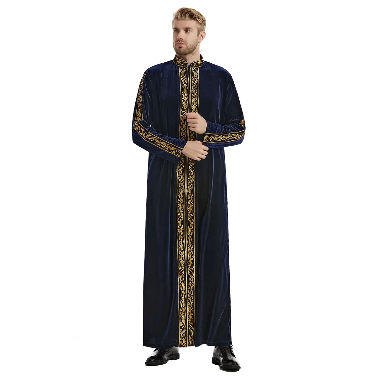 Robe muçulmano bordado de veludo dourado hui engrossado bordado famoso thobe para homens