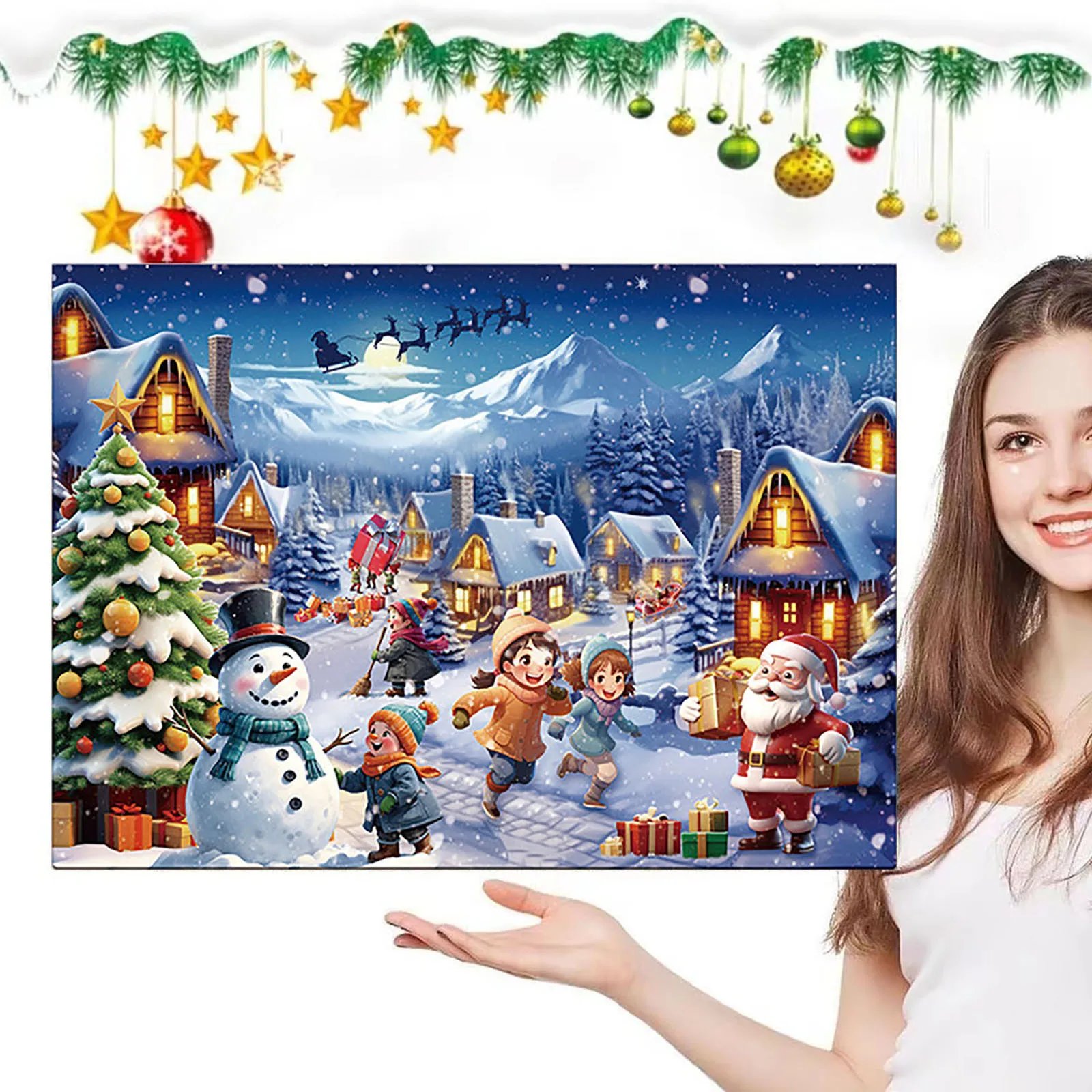 Rompecabezas del calendario de Adviento de la sala de recorrido 2025, rompecabezas de Navidad, calendario de cuenta regresiva de 24 días, rompecabezas de Navidad, juego de rompecabezas de 1008 piezas