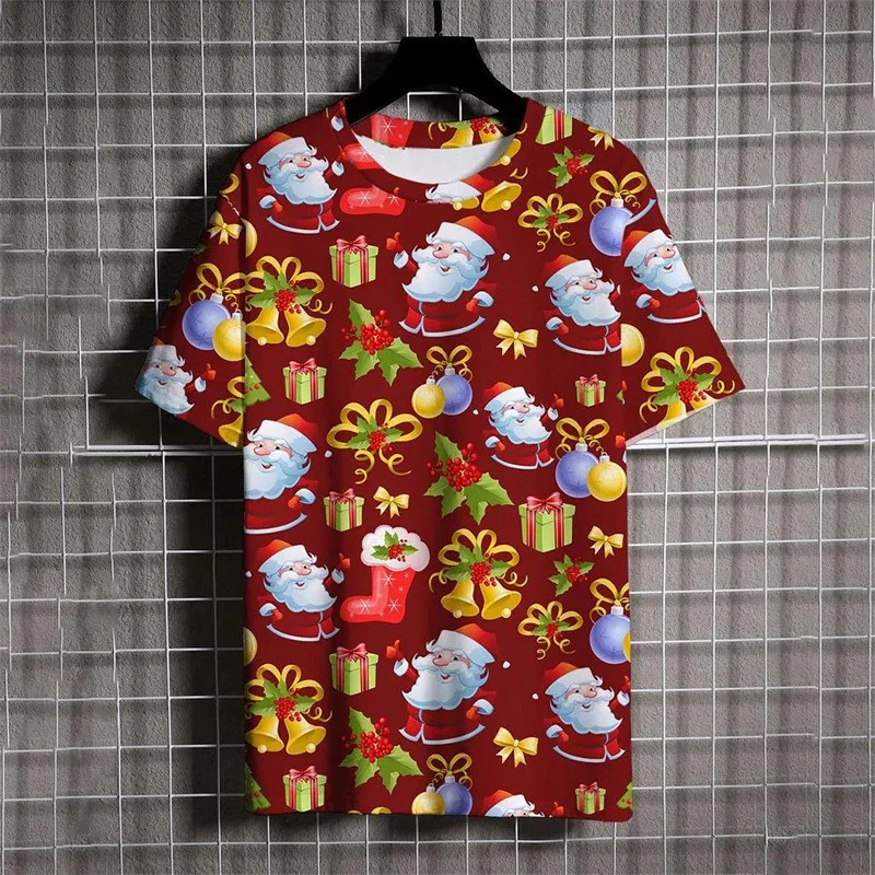 عيد ميلاد سعيد مهرجان تي شيرتات عجيبة للرجال طباعة كاملة سانتا كلوز الرنة الجرافيك عيد الميلاد تحت عنوان قصيرة الأكمام تي شيرت 2026 #3