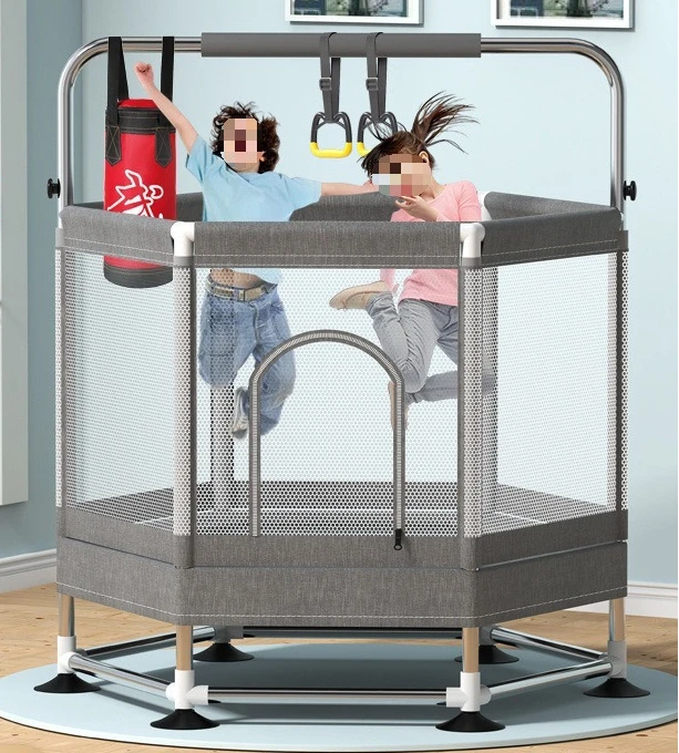 Hexagon children's trampoline indoor home small baby trampoline children's trampoline toys with protective net.