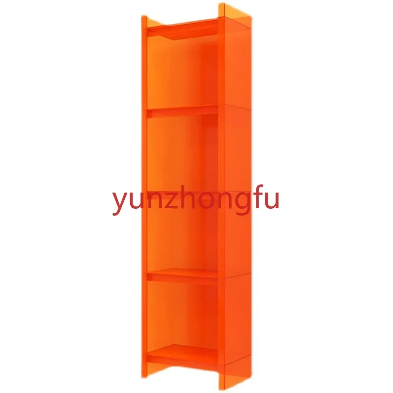 

Acrylic bookshelf, floor mounted, movable, transparent, extremely narrow display rack, integrated storage rack