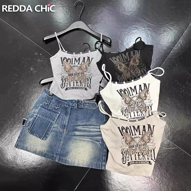 

REDDACHiC Aesthetic Retro Women Padded Camisole Graphic Print Pullover Crop Top Slim Fit Sleeveless Vest Grunge Y2k Streetwear