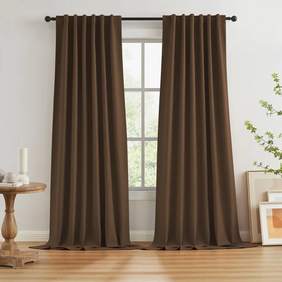 

Brown Linen Textured Blackout Curtains 102 Inches Long for Living Room, 100 Light Blocking Curtain Drapes Chocolate Brown 50 by