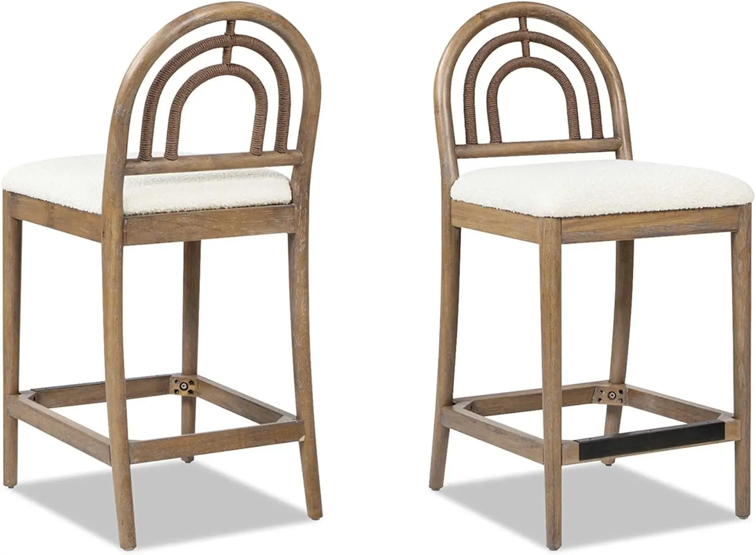 27 Inch Arched Backwood Fabric Bar Stools Set Of 2 Durable Weather Resistant Aluminum And Rope Multi Functional Design Indoor