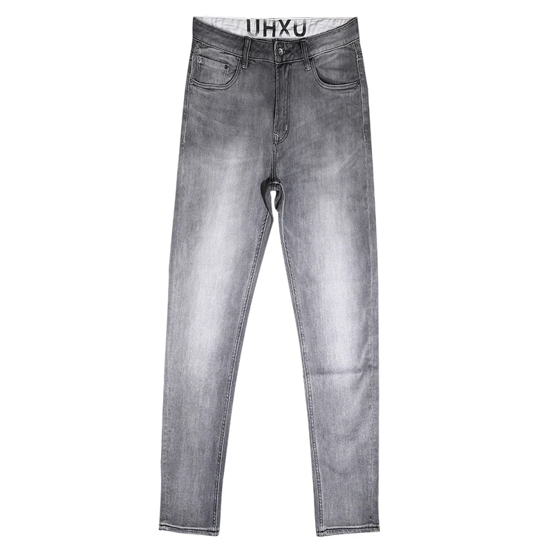 European Vintage Fashion Men Jeans Retro Gray High Quality Elastic Slim Fit Ripped Jeans Men Casual Designer Denim Pants Hombre