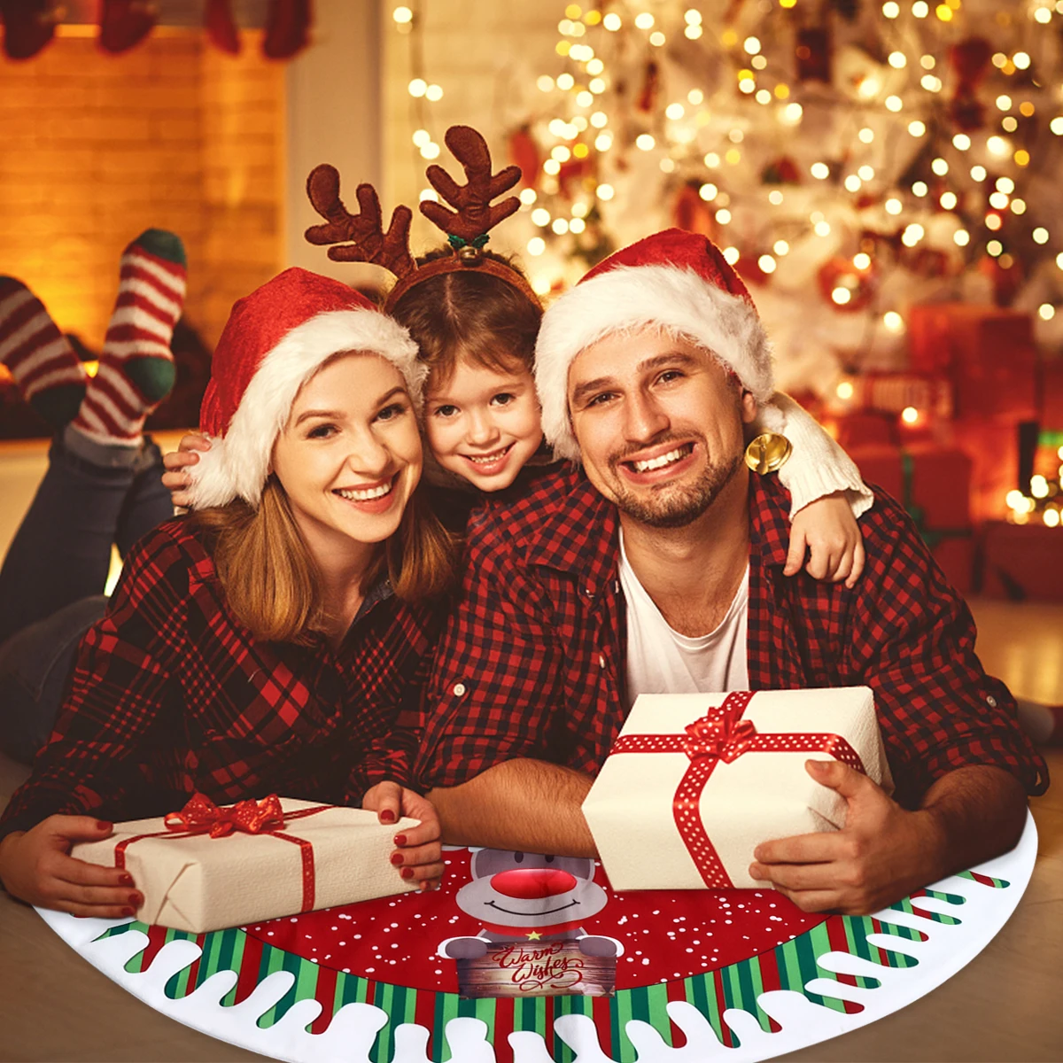

Christmas Deer Tree Skirt Cloth Apron Bottom Cover Xmas Mat Fashion Decoration for Store