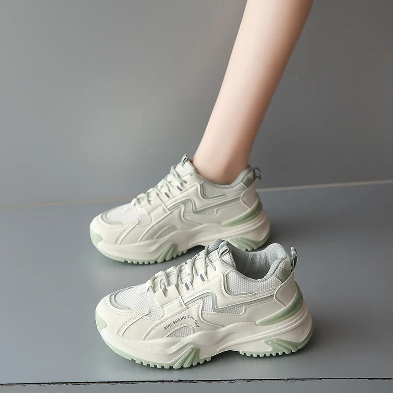 2025 Spring New Women\'s Shoes All Math Platform Sneakers Height Increase 6CM Thick Bottom Casual Shoes Sports Shoes Mesh Tennis