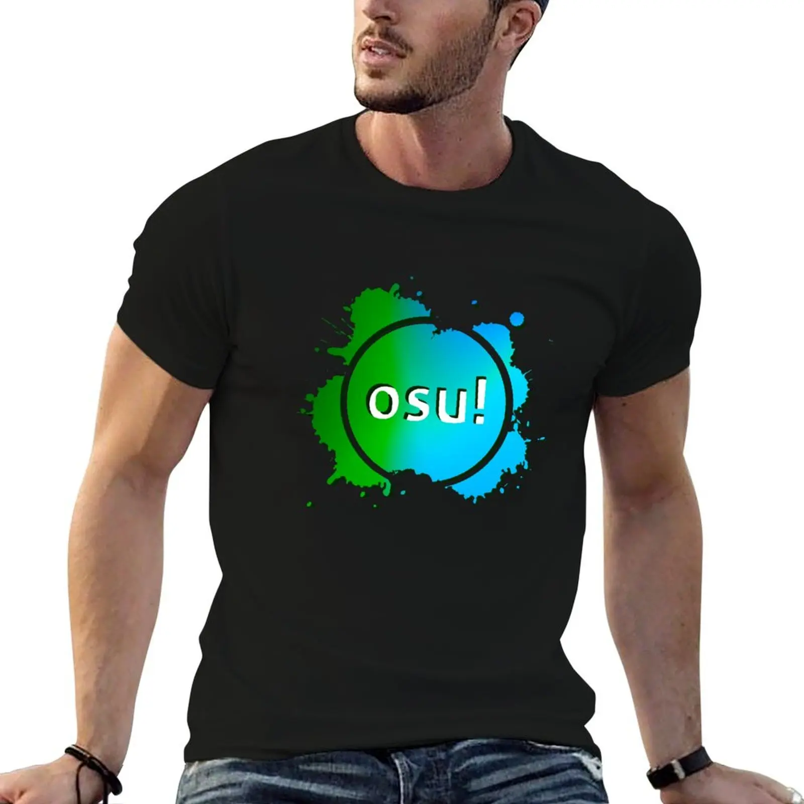 

Design osu! Green Blue T-Shirt man t shirts for men t shirts for man cotton soft T-Shirt