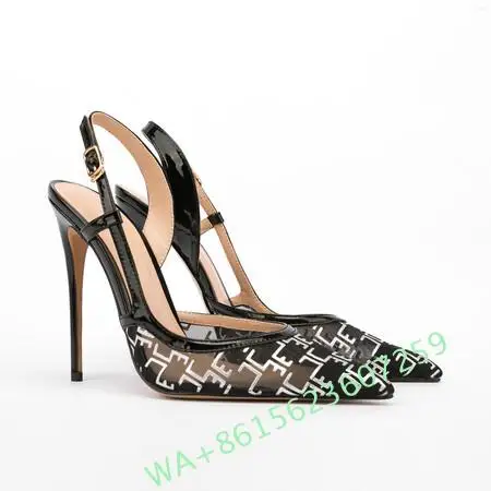 

Classic Style Women's Summer Sandals French Elegant Pointed Toe Print High-Heeled Shoes Thin Heel Banquet Pumps