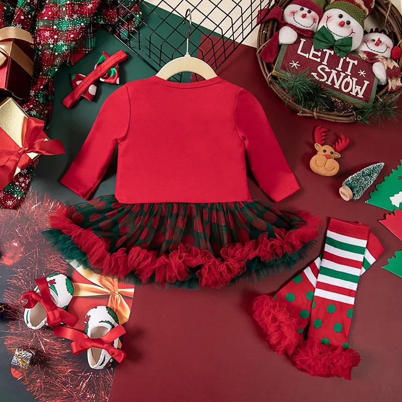 Baby Romper Dress Xmas Fashion My First Christmas Baby Girl Clothes Ruffle Romper + Red Dress New Year Costume Outfit