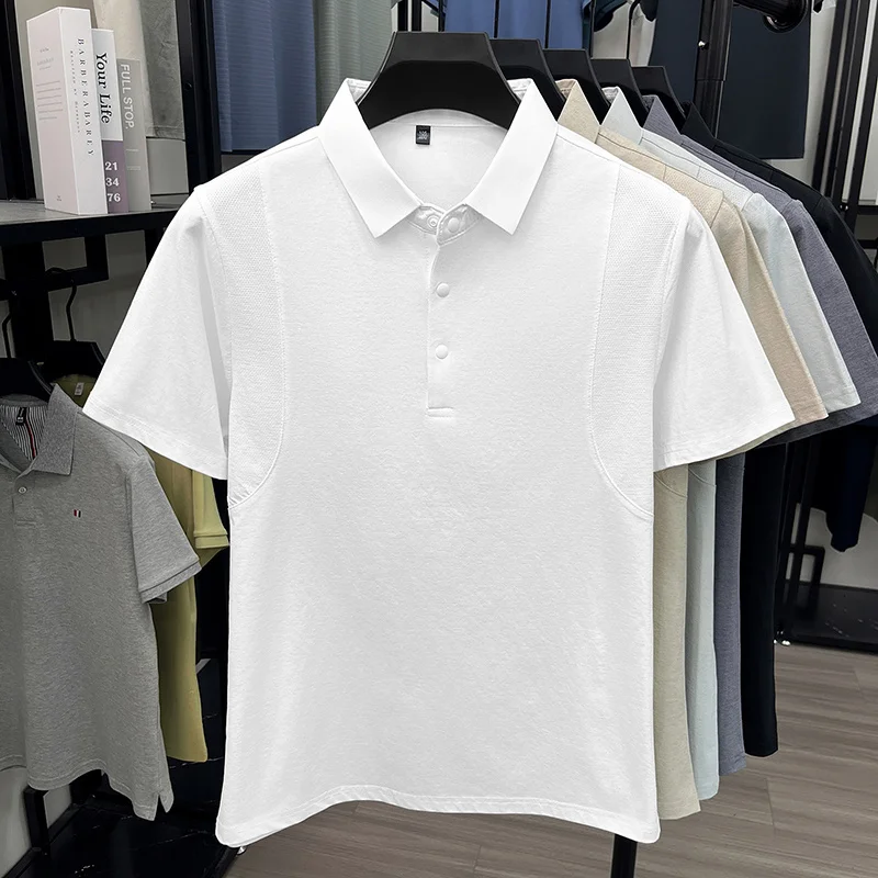 Slim-Fit-Poloshirt mit halber Knopfleiste für Herren, belüftete Seitenpaneele, Business-Meeting, Kurzstreckenreise, Kleidungsstück – Detail 20