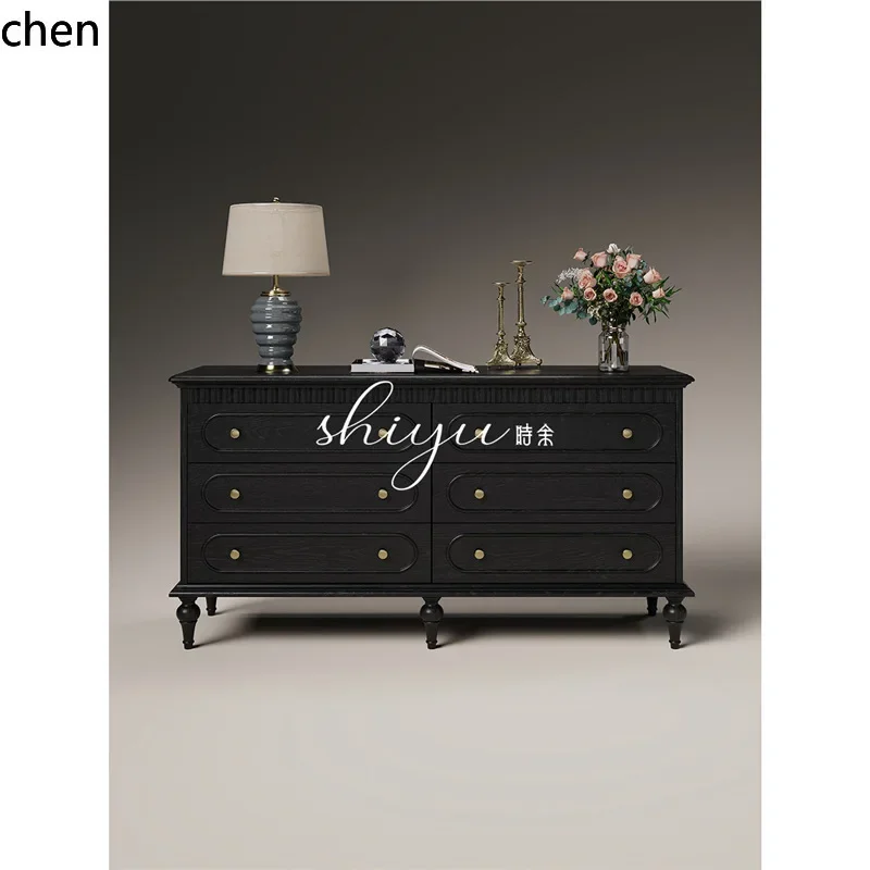 DSA Six-Drawer Cabinet Vintage Style Solid Wood Drawer Storage Side Cabinet Bedroom Oak Wall-Mounted
