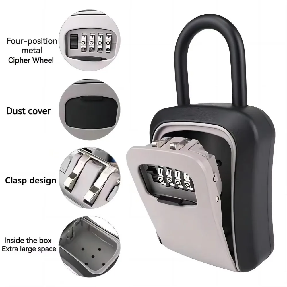 Custodia per chiavi in filo di acciaio resistente, impermeabile, codice a 4 cifre, password, scatola per chiavi, design sospeso, per la sicurezza domestica