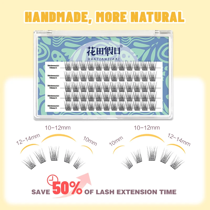 EASITENSION 60 Cluster Lashes Individual Handmade Segmented Natural Long Lash Bundles DIY Eyelash Extension Makeup Tools