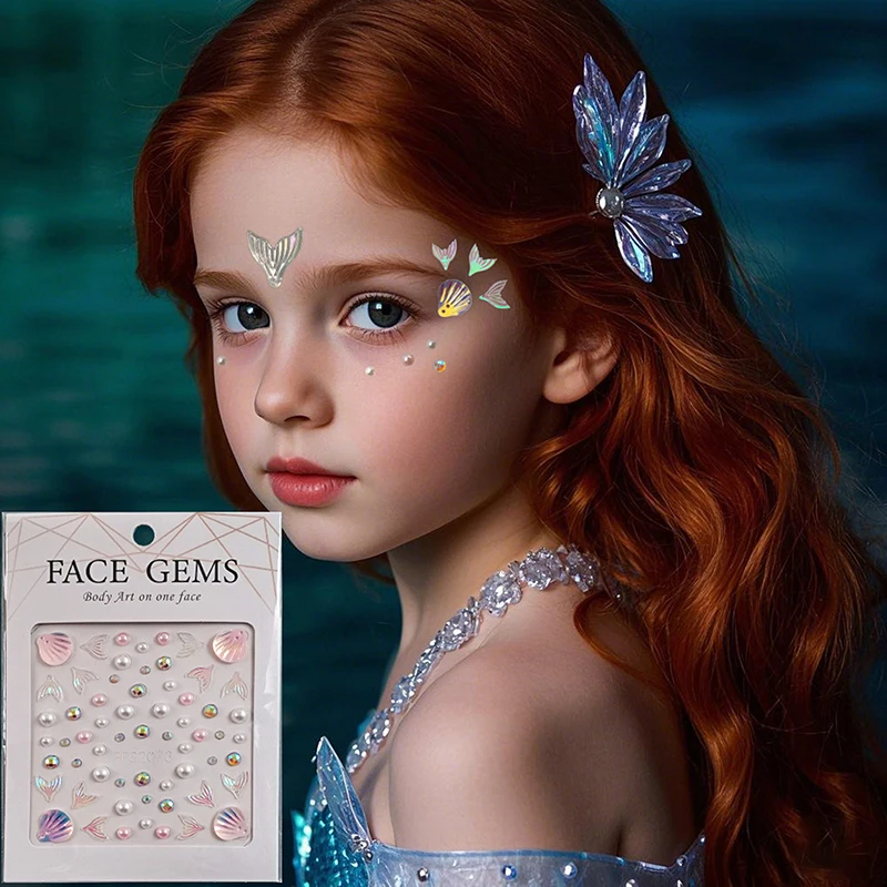 1 лист Dreamy Crystal Diamond патч 3D украшения для лица Русалка Роза временные татуировки наклейки сладкий DIY боди-арт украшения макияж
