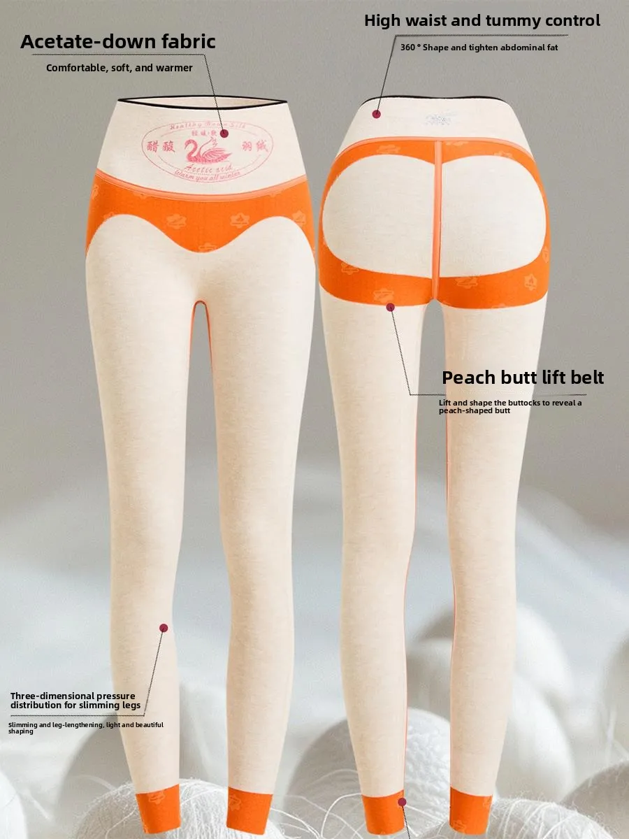 Thiened ヨガパンツ レディース 秋冬 ハイウエスト アークスキンデザイン フェイスラインシルクダウン ブラ 暖かいベースレイヤーパンツ