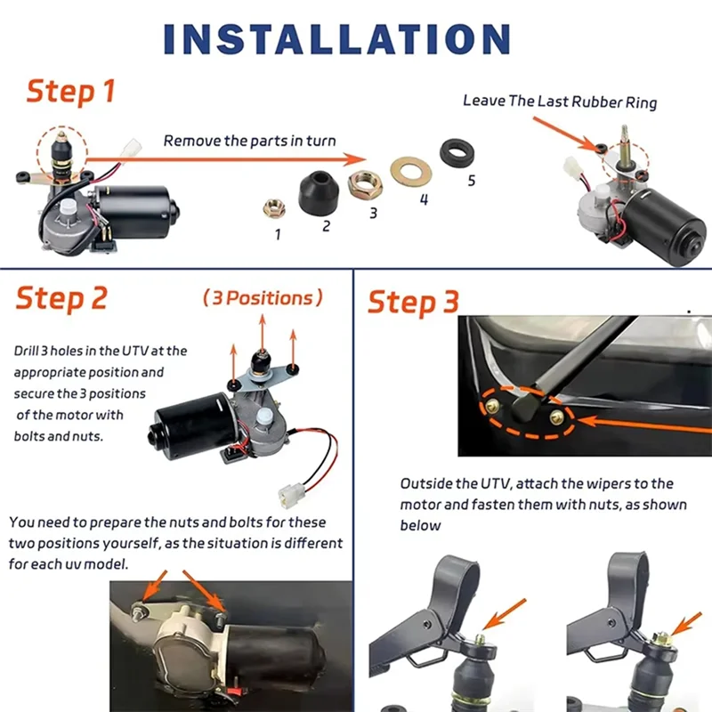 AB56-For Can-Am Maverick X3 For Cfmoto 500  Raptor 700 Compatible ATV UTV Windshield Wiper Motor Kit Wiper Arm Connecting