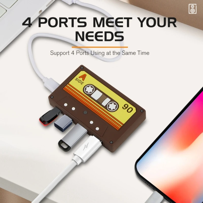 4 Порт USB C Hubs Splitter Fast Speed ​​5 Гбит / с передачи данных ретро -ленточные адаптеры для аксессуаров для ноутбука лучшая