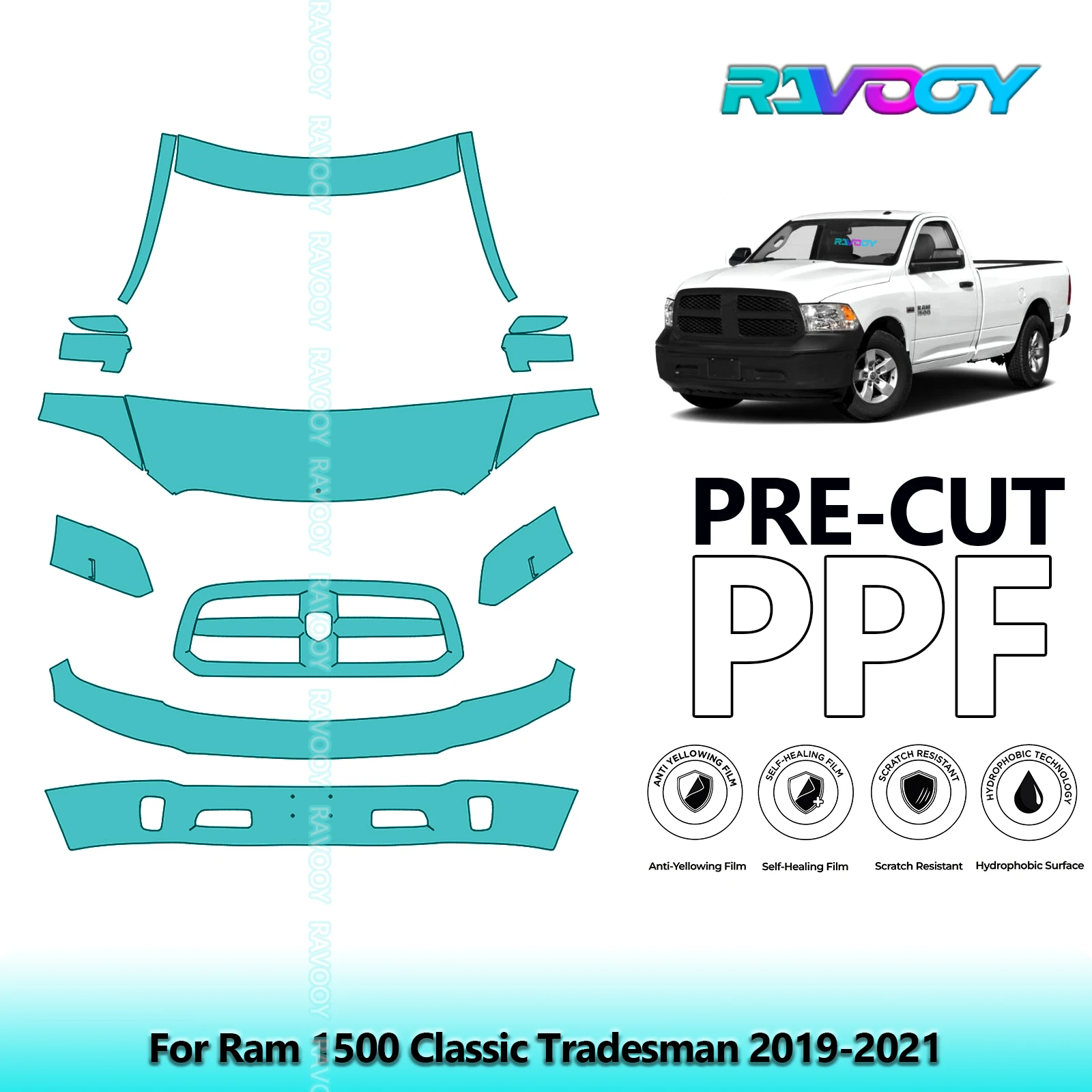 

Car Front Kit Clear Bra Precut PPF Paint Protection Film For Ram 1500 Classic Tradesman 2019-2021