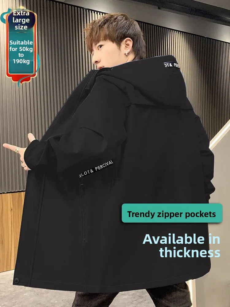 

plus Size Men's Jaet Loose Fit Cotton Enlarged Large Fat Men's Coat Trendy Autumn Outerwear Breathable Polyester Hooded Zip...
