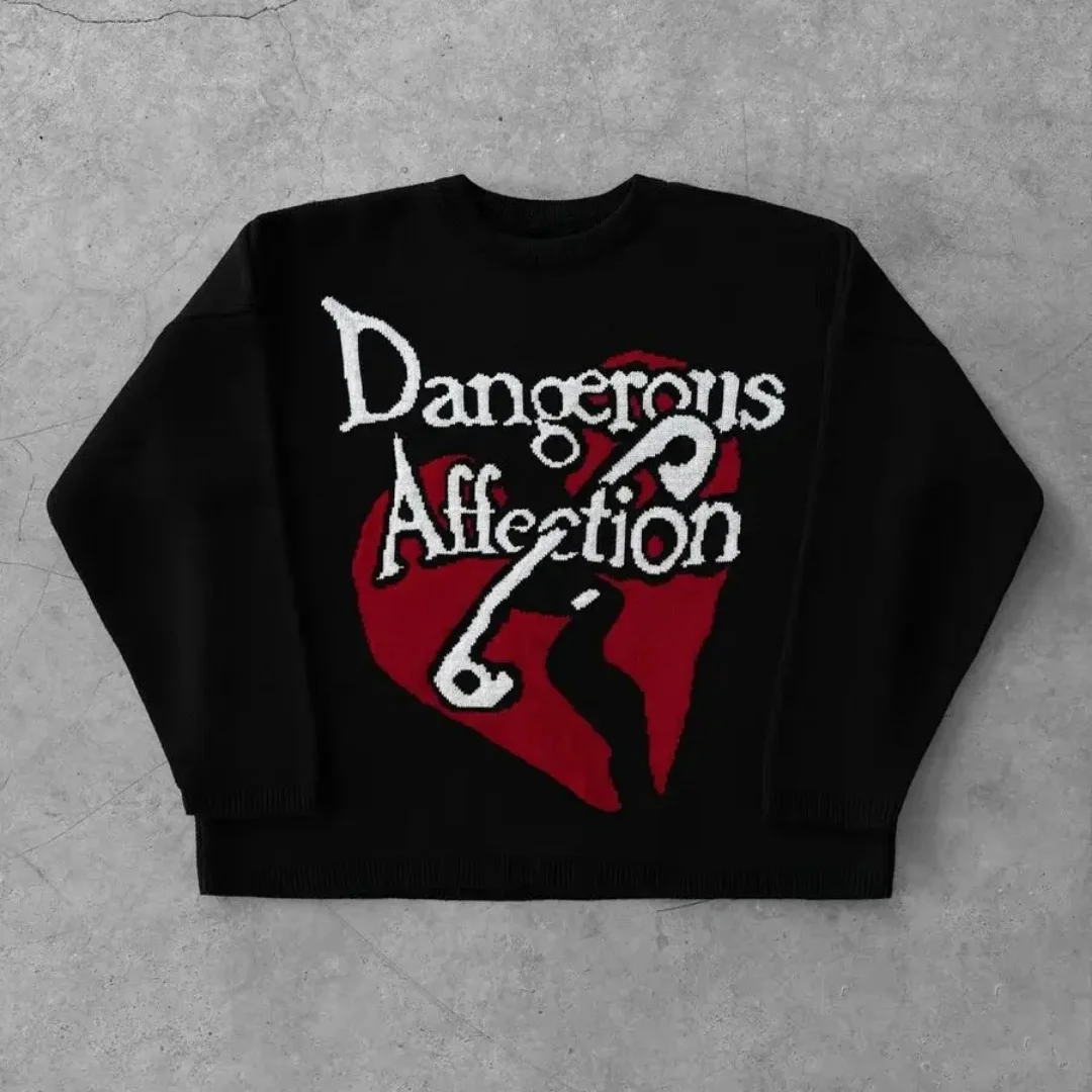 Sweter unisex Y2K z dzianiny, luźny krój, grafika z literami, styl vintage, estetyczny, casualowy sweter na jesień, odzież dzianinowa, 2025