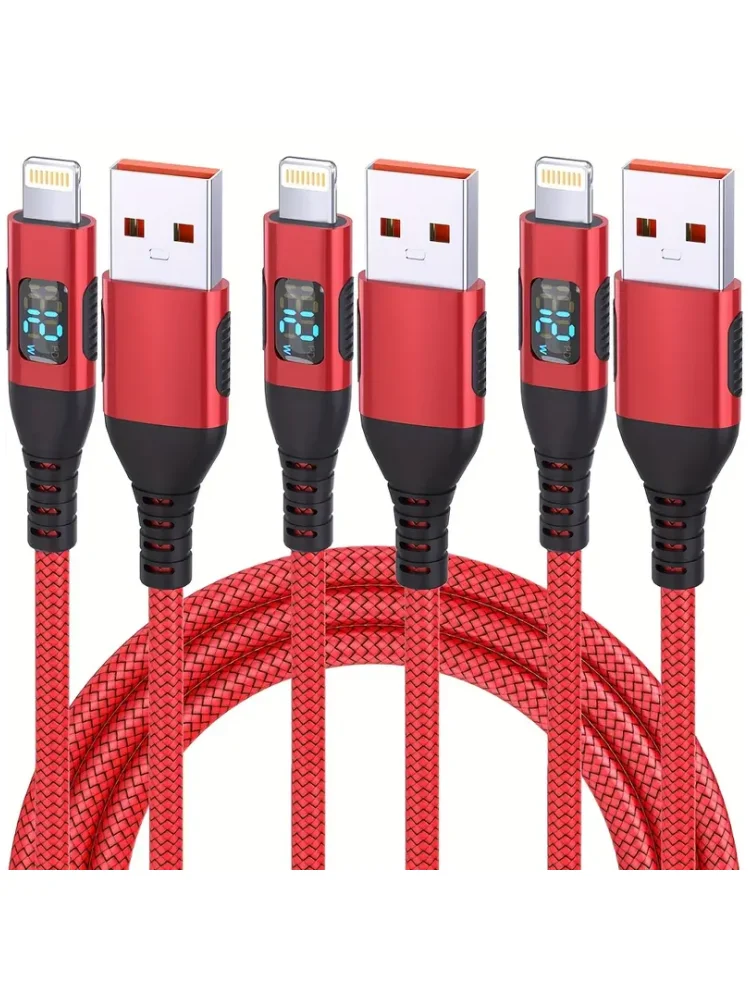 Câble de charge rapide USB A vers Lightning avec affichage numérique, 3 pièces, 1 pièce, câble de données tressé en nylon, sensation de qualité supérieure, pour iPhone 14 13 12 11 Pro