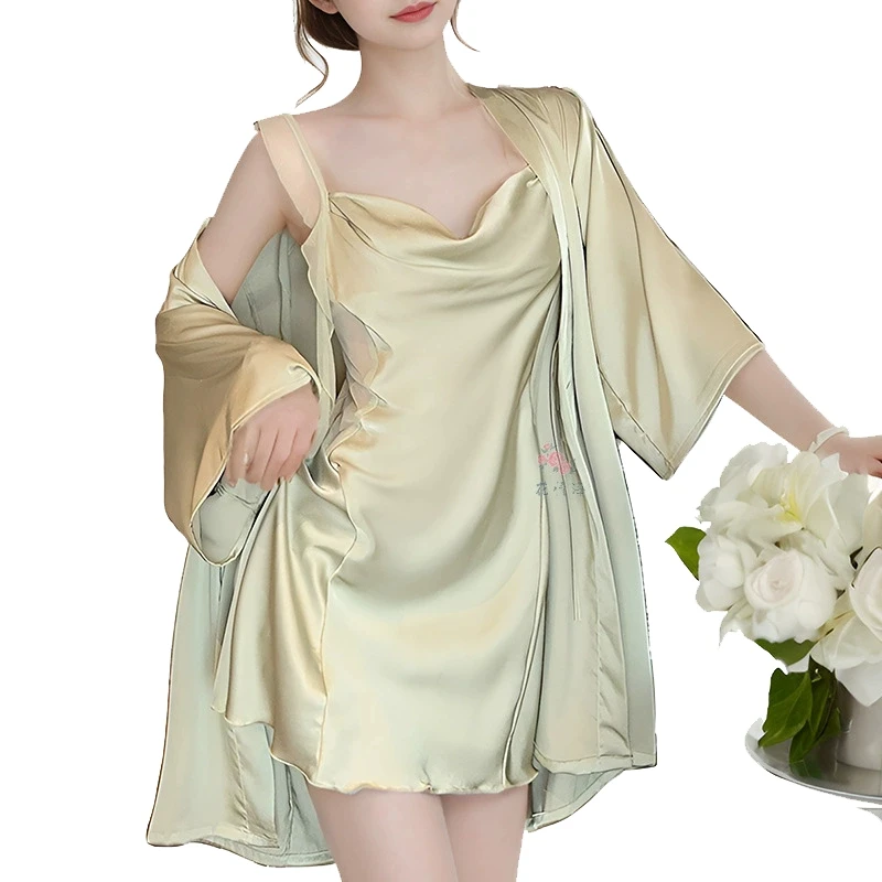 Свадебный халат, комплект с ремешком, ночная рубашка, женская одежда для сна, кимоно, халат, сорочка, ночная рубашка, летнее распашное нижнее белье-клеер