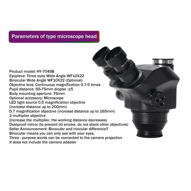 3.5X-100X Stereo Microscope Trinocular Microscope Head WF10X/22Mm Eyepiece Rubber Eye-Guards Microscope Accessories