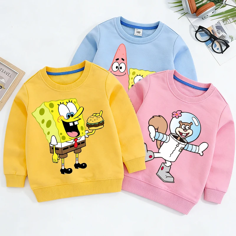 

Cute SpongeBobs Anime Thin Pullover Clothing Sweatshirt Kids Cartoon Games Baby Clothes Birthday Gift Boys Girl Long Sleeve Tops