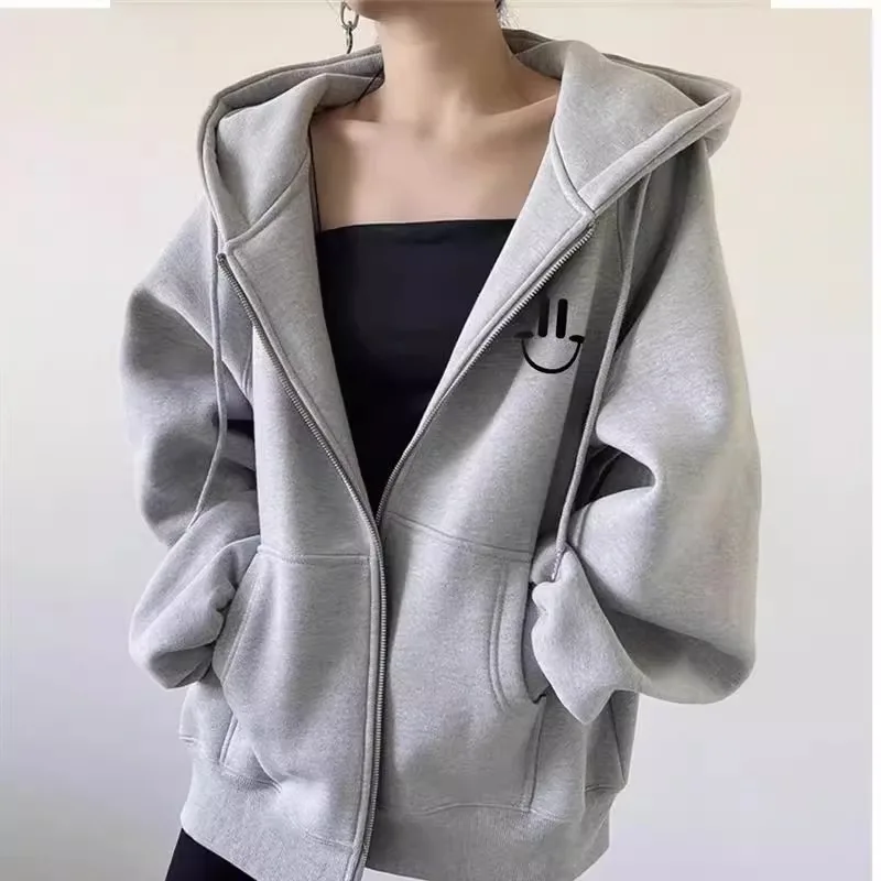 Sweater design sense loose zipper cardigan jacket women's hooded European goods American large size spring and autumn thin