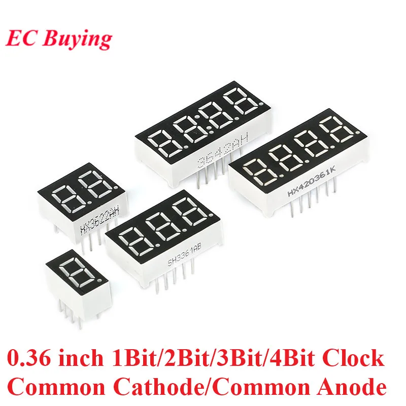 10Pcs/1pc 0.36 inch LED Display 7 Segment 1 Bit/2 Bit/3 Bit/4 Bit Clock Digit Digital Tube Red Common Cathode/Anode 0.36