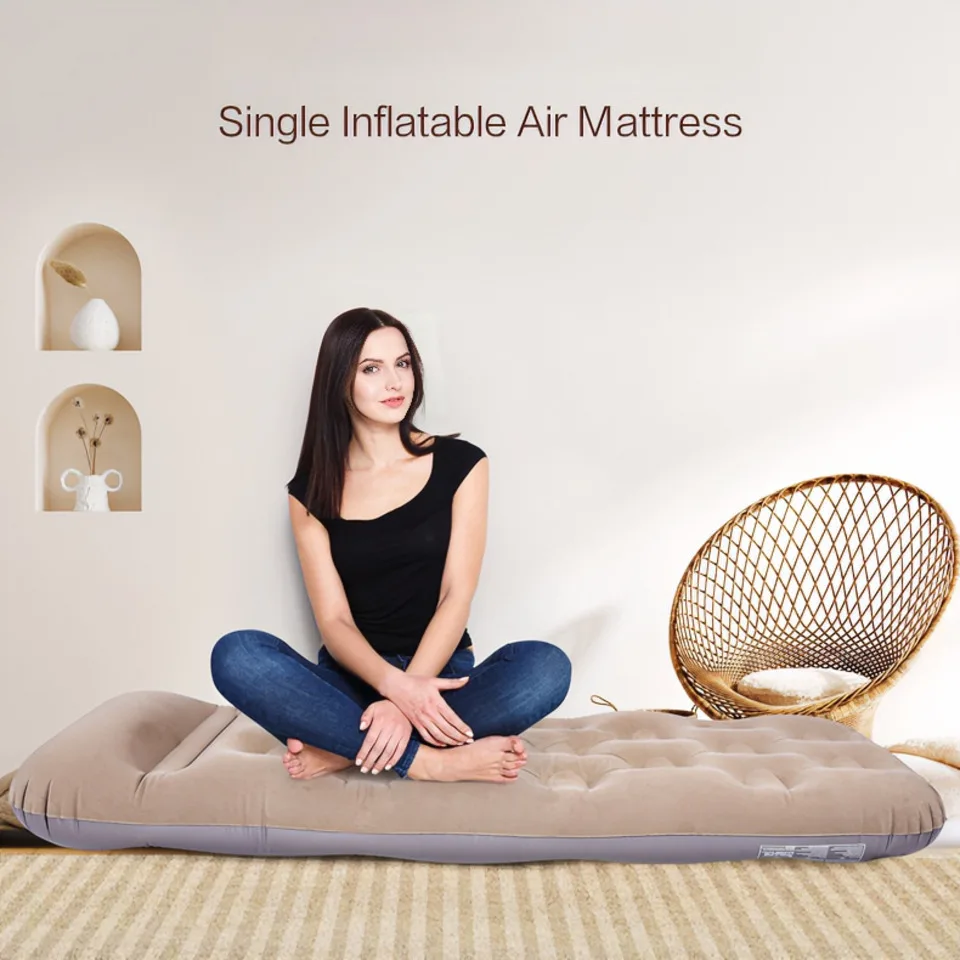 

Inflatable Plush Velvet Sleeping Pad For Outdoor Camping One Person Foldable Air Mattress Ground Mat For Home Use
